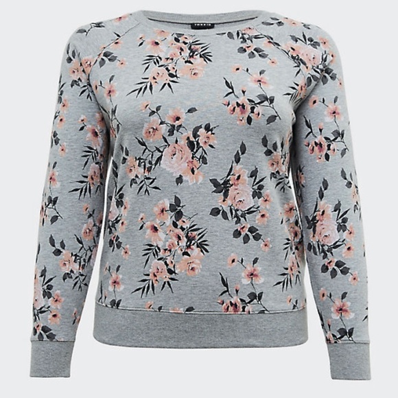 Torrid HeatherGrey Floral Fleece Raglan Sweatshirt - Picture 4 of 10